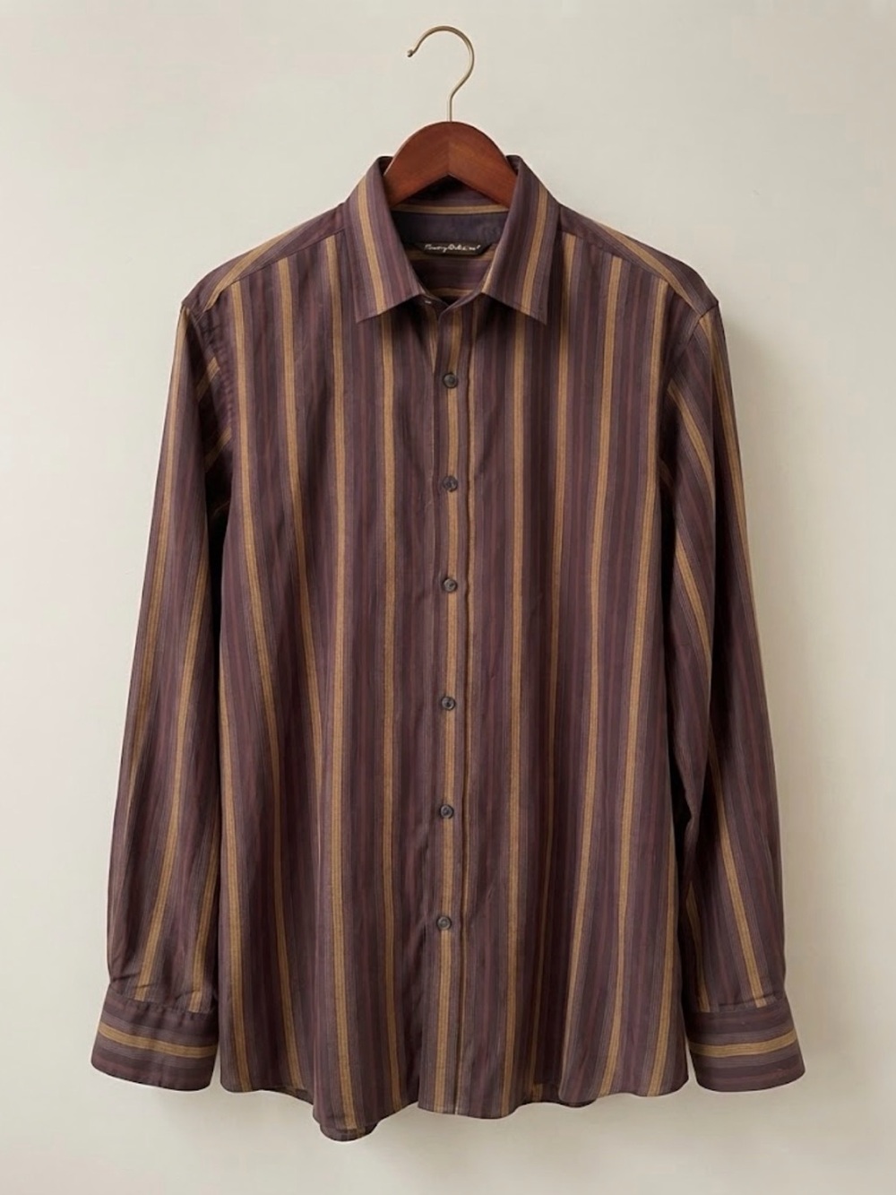 Tommy Bahama Men's Brown and Purple Striped Button-Down Shirt size M